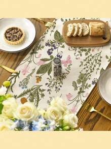 1pc Vintage Wild Flowers & Butterfly Daisy Spring Tablecloth, Seasonal Summer Floral Kitchen Dining Table Decor For Home Parties, Large Size 33x183cm