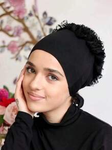 1 Piece Of Lace Floral Headscarf Hat, Solid Color Large Flower Milk Silk Small Hat Lace Floral Hat Toe Cap, Adjustable Strap Cap