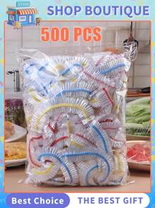 500er Pack bunte Einweg-Lebensmittelabdeckungen, PE-Kunststoff Schüssel- & Tütenabdeckungen für frische Lagerung | Küche, Camping, Strandparty Zubehör | wiederverwendbar, auslaufsicher (Mehrfarbig)