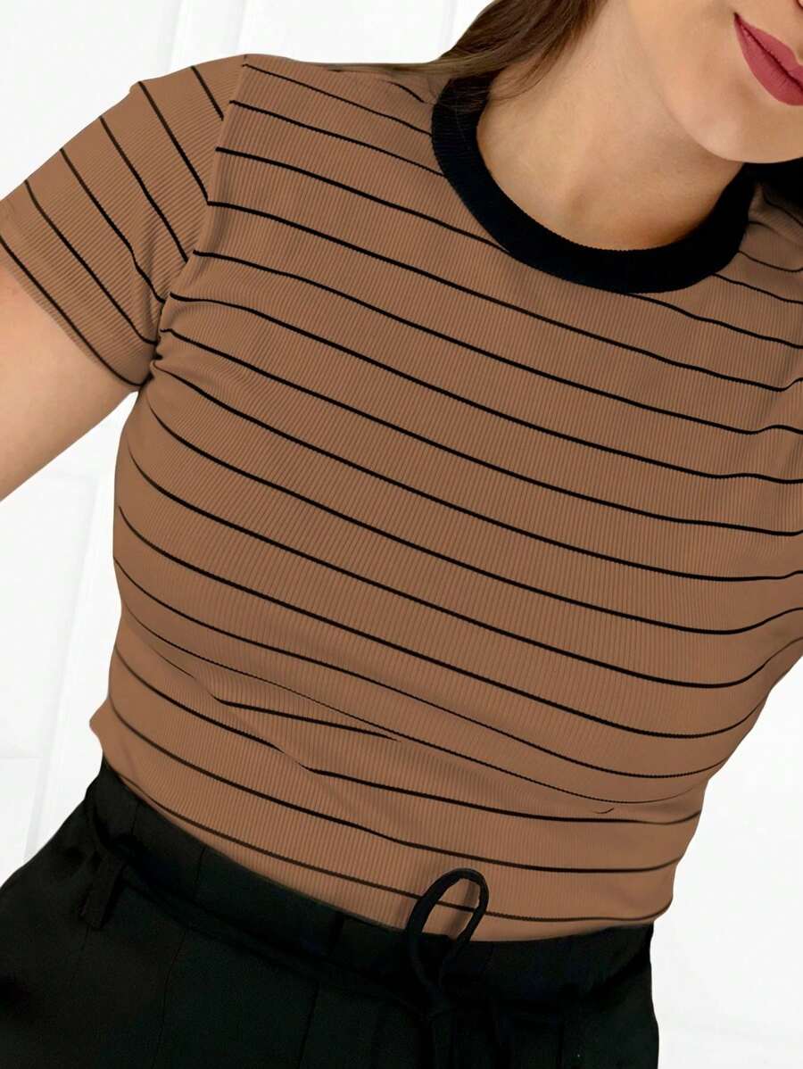 K&K FASHION Ribbed Striped T-Shirt - Óxido marrón - Ver 1
