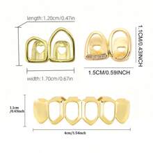 THATBOY Set de 3 joyas de rapero de moda estilo hip hop personalizadas, grillz de cobre con circonita hueca, un regalo genial para hombres y mujeres