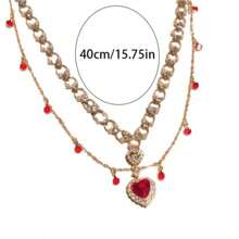 1 pieza Collar con forma de corazón rojo de lujo con perla falsa y diseño de cadena ósea de alta gama para mujeres