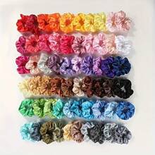 50/30 piezas Elegantes Scrunchies de satén brillante de estilo bohemio, grande/pequeño para moños de mujer, accesorios de cabello de imitación de seda de unicolor para outfits casuales, diademas elásticas adecuadas para coletas y peinados, decoración del hogar y el baño, decoración de otoño, de vuelta a la escuela