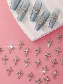 20 件十字指甲水钻和宝石饰物，用于美甲，3D 合金指甲饰物用品，十字指甲贴花，防过敏金色金属美甲装饰品，适用于女士美甲，手机壳十字饰物，剪贴簿工艺品 DIY - 彩色 - 查看 4
