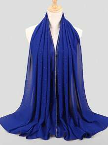 1pc Women's Rhinestone Chain Chiffon Headscarf, Islamic Fashion Solid Color Scarf, Muslim Sunscreen Hijab Headwrap, Suitable For Daily Wear