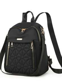 New Fashion Nylon Backpack For Girls, Travel Bag [Zipper Direction & Strap Style Randomly Selected] - Black - View 7