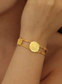 1pc Vintage Arabic Coin Design Eid Mubarak Bracelet For Women