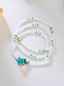 3pcs/Set Minimalist Devil Eye, Starfish, Seashell Bead Bracelet/Anklet Set, Suitable For Beach Vacation, Travel, And Party Wear - Multicolor - View 2