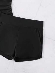 纯色 Tankini 比基尼泳装，适合度假海滩 - 黑色 - 查看 6