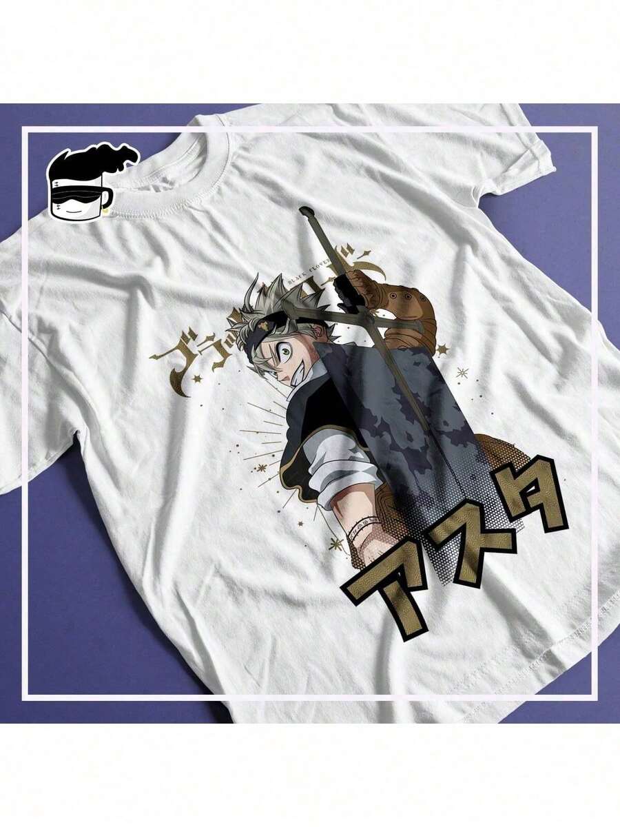 Asta Bulls Anime Black Clover T-Shirt V15 Japanese Anime Manga Geek Nerd Shirt Blouse Unisex Male Female 100% Cotton Top Premium Streetwear New Release Various Colors!! Plus Size - 白色 - 查看 1