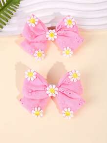 2 件女孩蝴蝶结发夹，樱桃装饰亚麻布发夹，日常简约发夹，儿童青少年发饰 - 彩色 - 查看 1