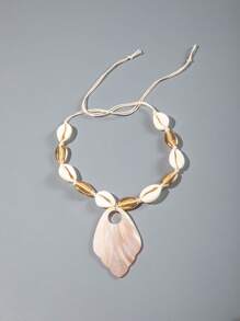 1 件时尚百搭波西米亚贝壳吊坠绳项链，适合女士，适合中东斋月活动、海滩派对、礼物（贝壳尺寸和数量各不相同） - 彩色 - 查看 4