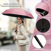 1 pieza Paraguas mini plegable compacto a prueba de viento con estuche, varillas de fibra de vidrio, mango ergonómico, perfecto para días lluviosos, actividades al aire libre y viajes
