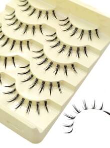 Asiteo 5 Pairs Cartoon Style False Eyelashes, Natural & Lightweight, Transparent Lash Band, Reusable, Suitable For Daily Makeup - 尖尾漫畫款 - 查看 4