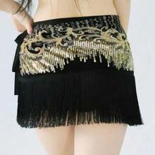 1 Pack Women's Tassel Sequin Belly Dance Hip Scarf Sexy Tassel Thin Hip Belt Skirt Dance Accessories Waist Chain For Stage Performance Practice Clothes