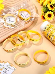 12pcs Bee Bracelets, Silicone Bee Bracelets, Multi-Color Bee Themed Party Favors, Bee Decorations, Bee Wristbands, Bee Birthday Party Supplies - Multicolor - View 5