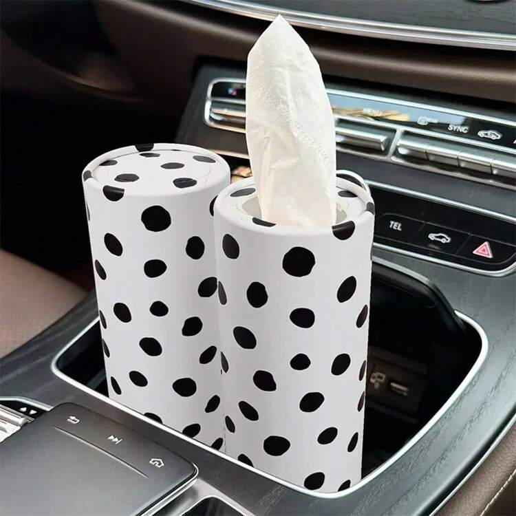 4/2/1件装 时尚黑白车载纸巾盒 可爱波点车载纸巾架 内含3层柔软面巾纸 千鸟格图案纸巾架 圆形设计 适用于汽车杯架、家庭浴室和办公室 旅行纸巾筒 内含40张纸巾 - 彩色 - 查看 6