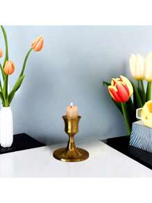 Đế nến kim loại vàng sang trọng, Đế nến trang trí bàn tiệc cưới, Bữa tối lãng mạn dưới ánh nến cho tiệc sinh nhật, Đế nến dài cho tiệc bar, Phù hợp với nến 3/4" & 7/8" và nến LED hình nón, Trang trí cho Halloween, Giáng sinh và các ngày lễ khác - Đồng - Xem 3
