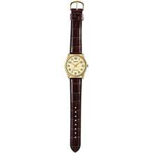 Casio Casio Men MTPV001GL-9B Stainless Steel Genuine Leather Strap Gold Dial Quartz Movement Buckle Clasp Analog 38mm Round Watch