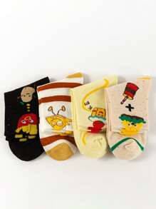 4 paires de chaussettes mi-mollet plus épaisses à rayures, style princesse absorbant l'humidité, inspiré du style universitaire, pour l'automne/hiver