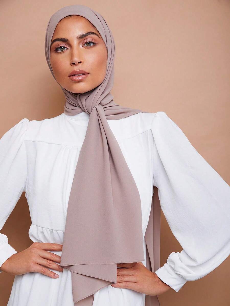 1pc Women's Casual Chiffon Headscarf Hijab - 貂皮 - 查看 1