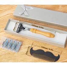 1 Stück individuell gravierter Herren Rasier-Set mit Holzgriff Rasierer, Rasierpinsel & Ständer, perfektes Geschenk für Väter, Trauzeugen, Vatertags-Geschenk