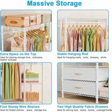 Ulif F3 Heavy Duty Clothes Rack(With Fabric Drawers)Freestanding Clothing Racks Hanging Clothes,Adjustable Closet Organizer System,Portable Garment Rack 40 X 15 D X 72 H,Load 700LBS,Black2025 - trắng - Xem 6