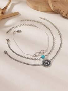 3pcs Set Vintage Nautical Infinity Stone Charm Anklet, Fashion Classic Versatile Women Foot Jewelry Fits Beach, Resort, Casual, Bar, Party, Travel, Daily Wear - Infinity Symbol - View 5