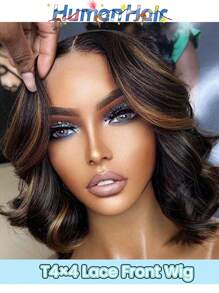 Ombre Highlight Bob Wig Human Hair Loose Body Wave Bob Wig Lace Closure Loose Wavy 4*4*1 Highlight Lace Frontal Bob Wig Human Hair 180% Density Pre Plucked Ombre Short Bob Wigs For Women(8-16inch) - S1/30 - View 1