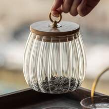 1 Piece Large Capacity Japanese Style Striped Pull Ring Storage Jar, Seal Jar, Moisture Resistant Jar, Storage Jar. Suitable For Sugar, Coffee Beans, Tea, Rice Storage. Family Kitchen Supplies