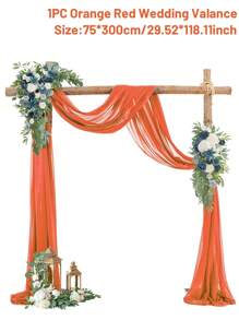 1/2pcs Orange Red Polyester Wedding Valance, Wedding Archway Fabric, Birthday Party Background Decoration, Wedding Party Bridal Shower Decor Room Decoration Supplies, Stair Fence Decor, Chair Back Decoration, Sheer Mesh Door Curtain, Gauze Table Runner, Table Cover, Banquets Party Supplies