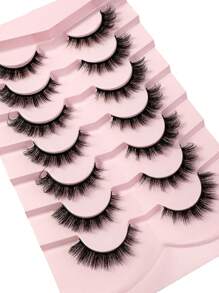 New 7Pairs Short Eye Lashes 3D Natural False Lashes Cat Eye Eyelashes 3D Fluffy Soft Cross Manga Lashes Wispy Natural Eyelash Extension