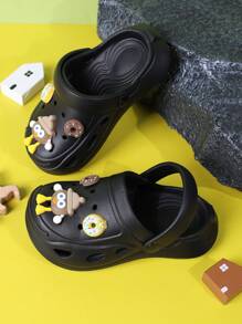 1 par de chinelos infantis pretos de desenho animado, sandálias de praia antiderrapantes para áreas internas e externas, com bico fechado para crianças pequenas - Preto - Ver 6
