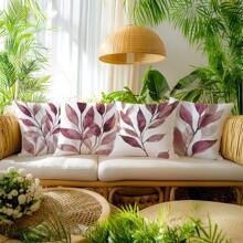 4 piezas Funda de almohada con estampado de hojas en acuarela rosa y púrpura, de 17.7*17.7in (45*45cm) / 19.69*19.69in (50*50cm), de poliéster, impresa por un solo lado, solo funda (sin relleno de almohada), decoración para el hogar, sofá, cama, coche, etc.