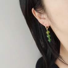 1 Pair Fashionable Minimalist All-Match Retro Elegant Shiny Green Gradient Glass Crystal Beaded Ball Drop Earrings For Women, Suitable For Daily Wear And Parties - Green - View 3