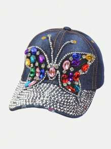 1 件女士水钻装饰棒球帽，Y2K 时尚风格派对帽，四季皆宜 - 貼鑽棒球帽 - 查看 4