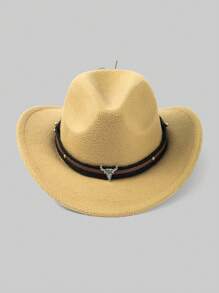 1pc Unisex Casual Polyester Quilted Rivet Western Cowboy Sunhat, Versatile Accessory For Outdoor, Travel, Vacation, All Seasons