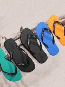 男士人字拖，夏季休闲一脚蹬沙滩凉鞋，时尚透气户外沙滩拖鞋，适合室内、户外、海滩、春夏休闲穿着 - 彩色 - 查看 1