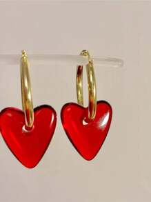 1 Pair Vintage Bold Red Heart Hoop Earrings, Fashionable & Minimalist Design, Versatile Accessory Suitable For Daily Or Party Wear, Perfect For Women & Valentine's Day