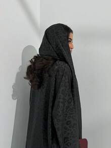 Bộ 2 món, phong cách tối giản, một cỡ, họa tiết da báo đen mờ, áo choàng dài màu trơn dành cho nữ kèm khăn choàng, kiểu dáng thanh lịch, thích hợp mặc hàng ngày và đi nghỉ mát mùa xuân. - màu đen - Xem 5