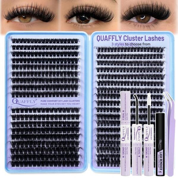 QUAFFLY Lashes Kit 666PCS D-Curl Lash Kit 60D+80D+100D Lash Kit 10-18mm Individual Lash Kit With Lash Bond And Seal, Lash Remover, Tweezers