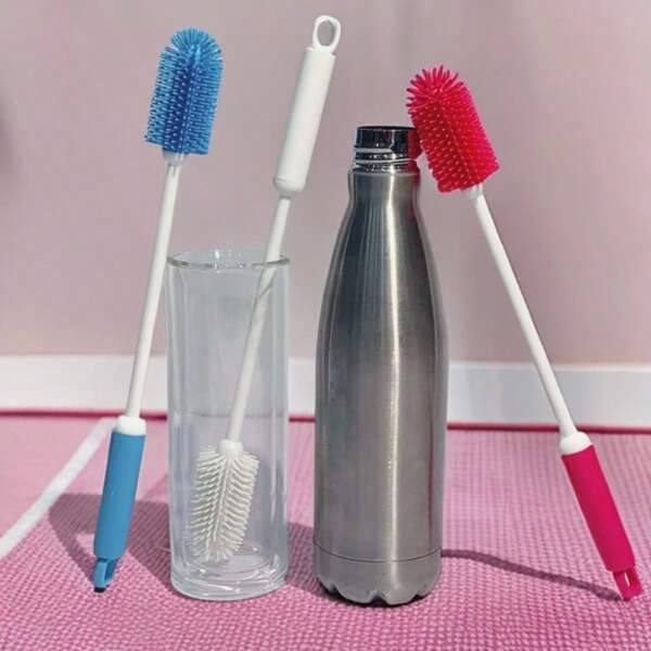 2025 New Design Efficient Cleaning Brush For Bottles, Cups, Containers - Silicone & TPR Material, Long Handle, White Color, Suitable For Cleaning Cups, Bottles, Jars, Coffee Mugs, Wine Glasses, Etc.