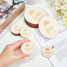 MAGICALCUTDIE 2sets 2 Styles Basswood Milestone Cards Flat Round With Word BurlyWood 5~10x0.2~0.25cm 14pcs/Set 1 Set/Style Sewing Storage