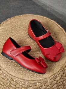 1 Paio di scarpe da vestito in pelle rossa per bambine, scarpe uniformi scolastiche da principessa, con punta tonda, decorazione fiocco, in morbida pelle, per sfilate, carine e alla moda