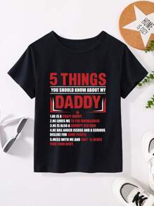 年轻男孩口号印花圆领休闲短袖 T 恤 - 黑色 - 查看 3