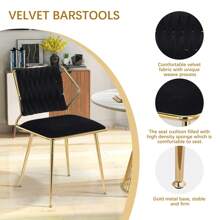 2pcs Set Luxurious Velvet Dining Chairs, Modern Dining Chairs, Bar Stools, Stable And Durable, Black Or Beige