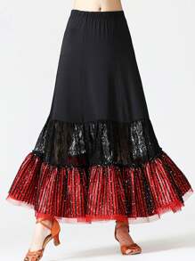 Ladies' Skirt Dance Lace Sequin Swing Dance Dress Practice Performance Dress Big Swing Skirt Ballroom Dance Performance Dress Big Swing Long Skirt - Multicolor - View 6