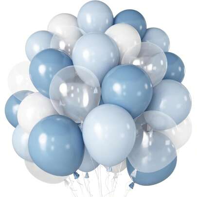 30/50/70pcs Dusty Blue Party Wreath Arch Balloon Kit, 12/10/5inch Blue White Transparent Thick Latex Balloon, Light Blue Macaron Blue Matte White Balloon, With Transparent Balloon, Suitable For Birthday Parties, Weddings, Graduation Anniversaries, Gender Revealing Parties, Decorative Balloons