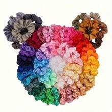 50/30 piezas Elegantes Scrunchies de satén brillante de estilo bohemio, grande/pequeño para moños de mujer, accesorios de cabello de imitación de seda de unicolor para outfits casuales, diademas elásticas adecuadas para coletas y peinados, decoración del hogar y el baño, decoración de otoño, de vuelta a la escuela