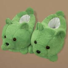 Women's Cozy, Slip-Resistant, Fully Enclosed Cute Green Bear Pattern Indoor Slippers